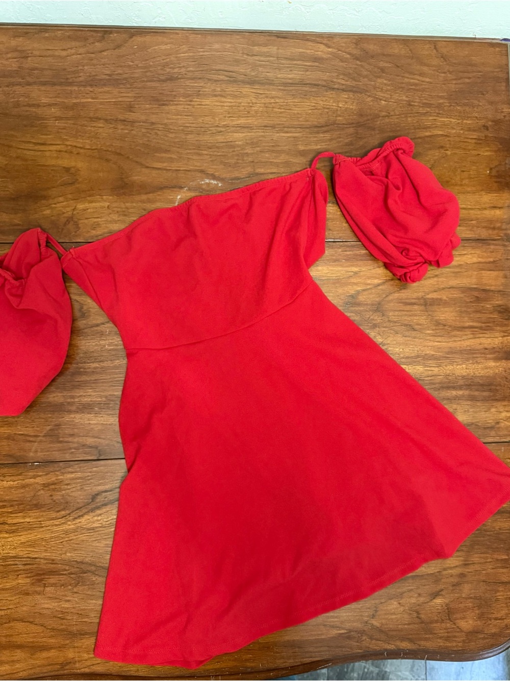 Red Off-Shoulder Puff Sleeve Dress